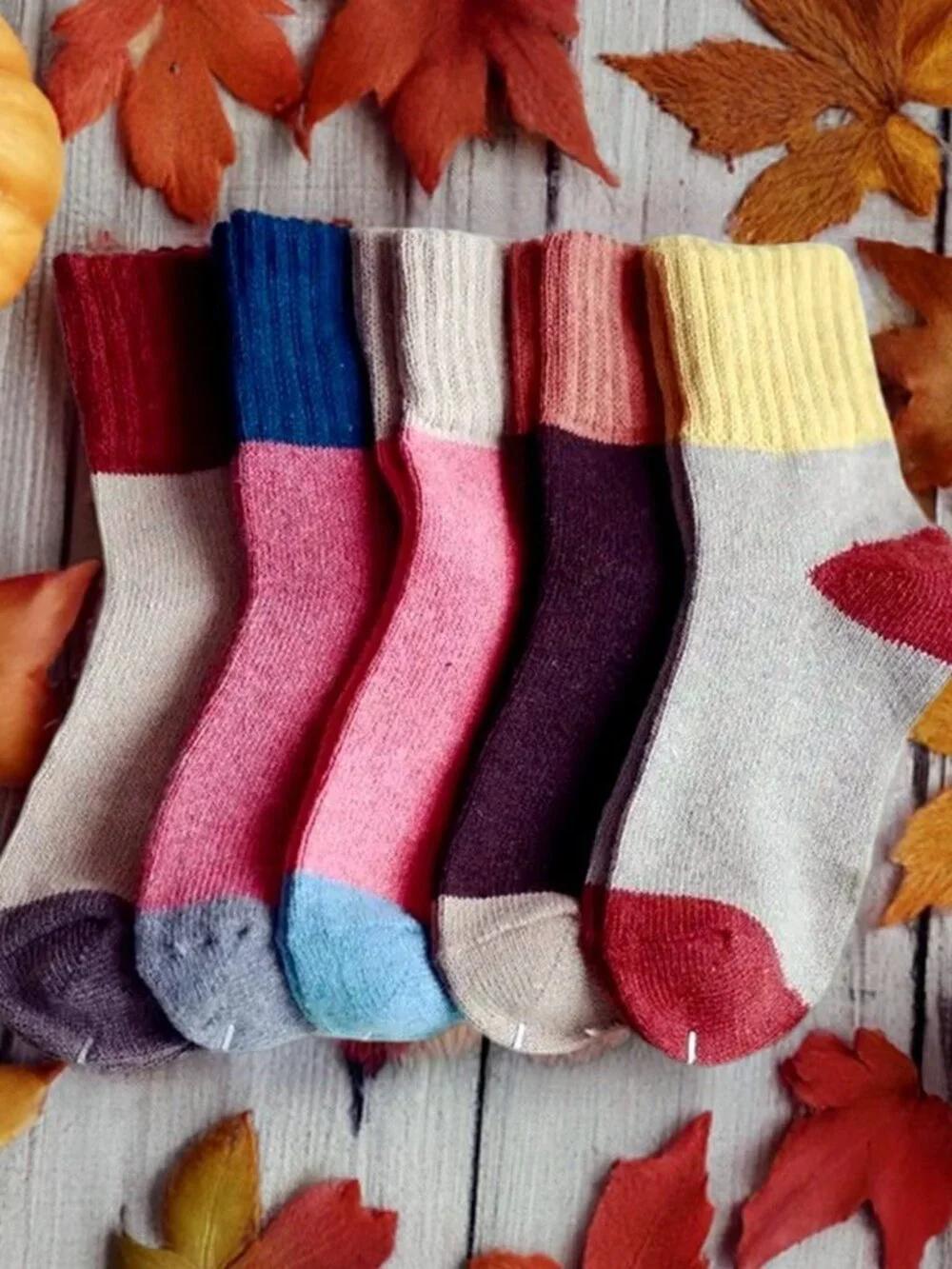 Chelsea Colorblock Womens Crew Socks Beige with Brown and Gray Gift Packaged